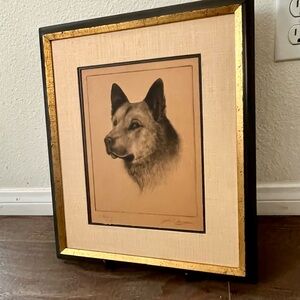 1966 German Shepherd Dog Print “A Fried” Sign By  John James 14/16 Inches